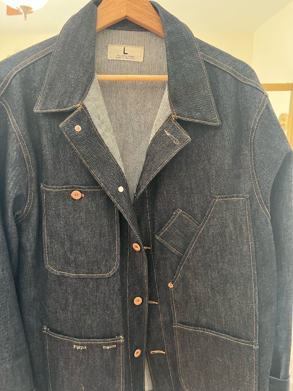 Tellason Coverall White Oak Cone Denim Workwear Chore Coat Jacket Men's Sz L